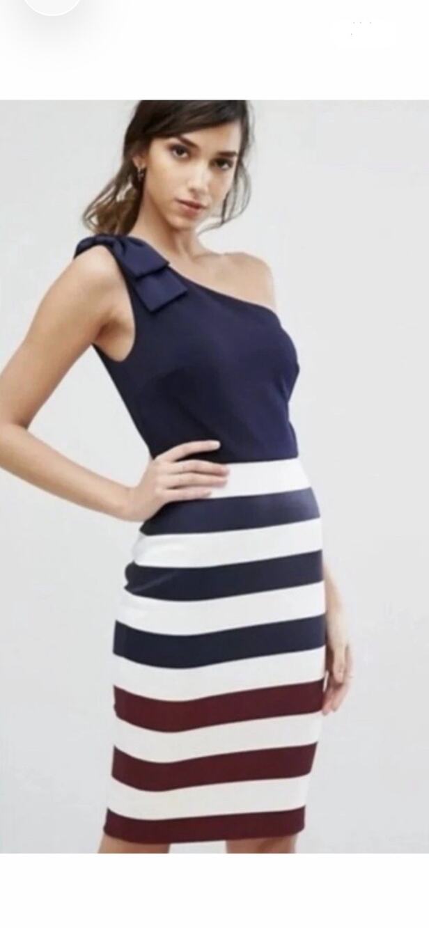 TED BAKER LONDON HILILA ONE-SHOULDER ROWING STRIPE DRESS SIZE 3
